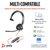 POLY Blackwire 3310 Monaural Microsoft Teams Certified USB-C Headset +USB-C/A Adapter - 8X216AA