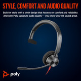 POLY Blackwire 3310 Monaural USB-C Headset +USB-C/A Adapter - 8X215AA