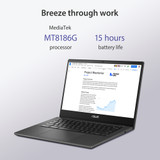 ASUS Chromebook CM14 CM1402CM2A-NK0116 MediaTek Kompanio 520 35.6 cm (14") Full HD 4 GB LPDDR4x-SDRAM 128 GB eMMC Wi-Fi 6 (802.11ax) ChromeOS Grey - 90NX0631-M00480