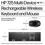 HP 725 Multi-Device Rechargeable Wireless Keyboard and Mouse Combo - 9T5B0UT