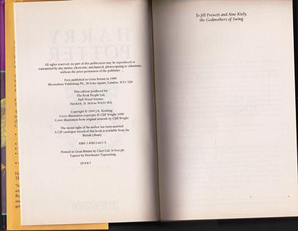 Rowling, J.K / Harry Potter and the Prisoner of Azkaban (Hardback) (Cover Illustration Cliff Wright) (Adalbert Waffling Mistake) (7th Reprint) (Strapline: Double Smarties Award-Winning Author)