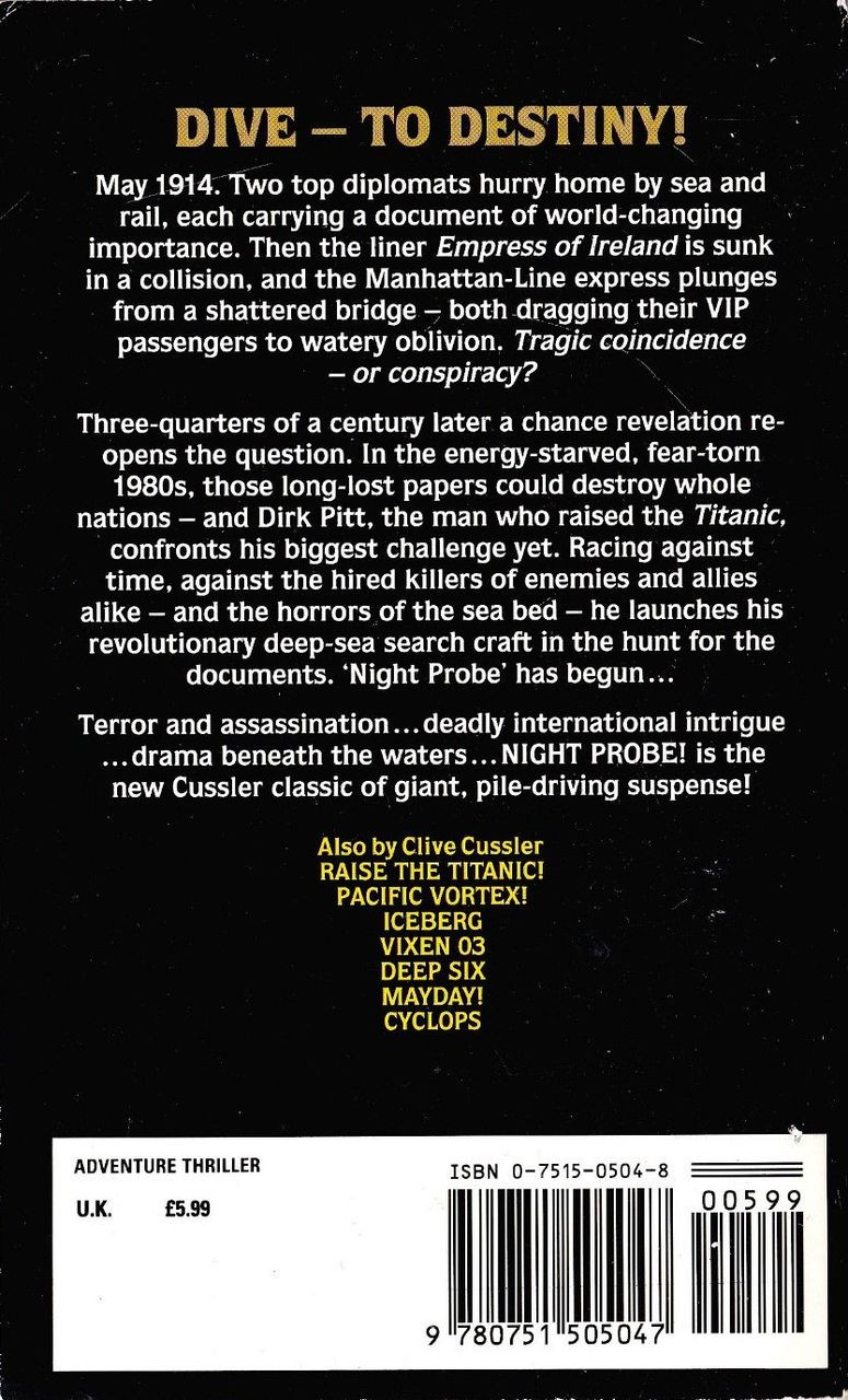 Clive Cussler / Night Probe ( A Dirk Pitt Novel - Book 6 ) Clive Cussler / Night Probe ( A Dirk Pitt Novel - Book 6 )
