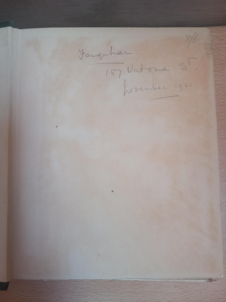 blank endpage with previous owner name in pencil