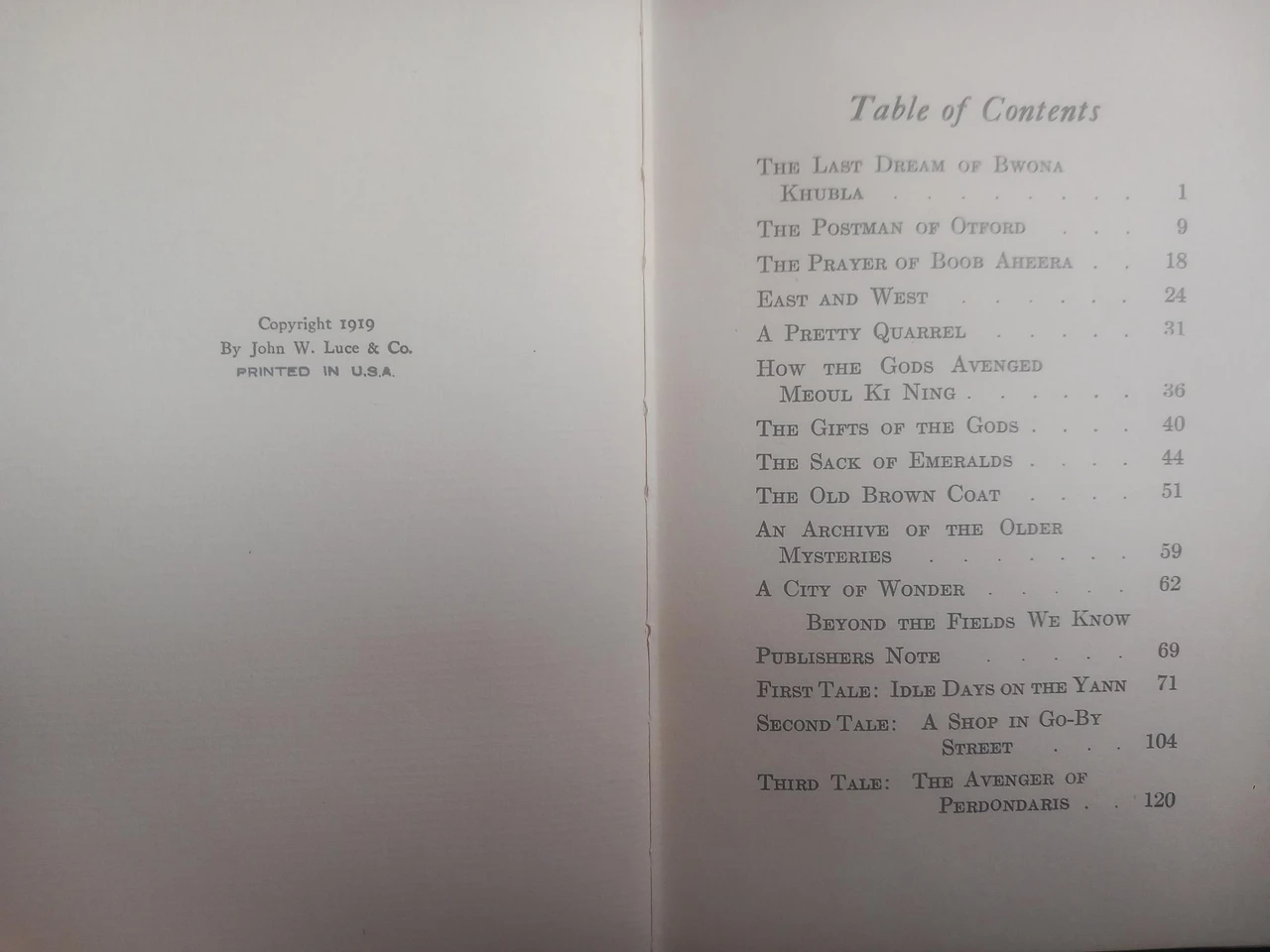 Lord Dunsany ( Edward Plunkett) - Tales of Three Hemispheres - HB 1919