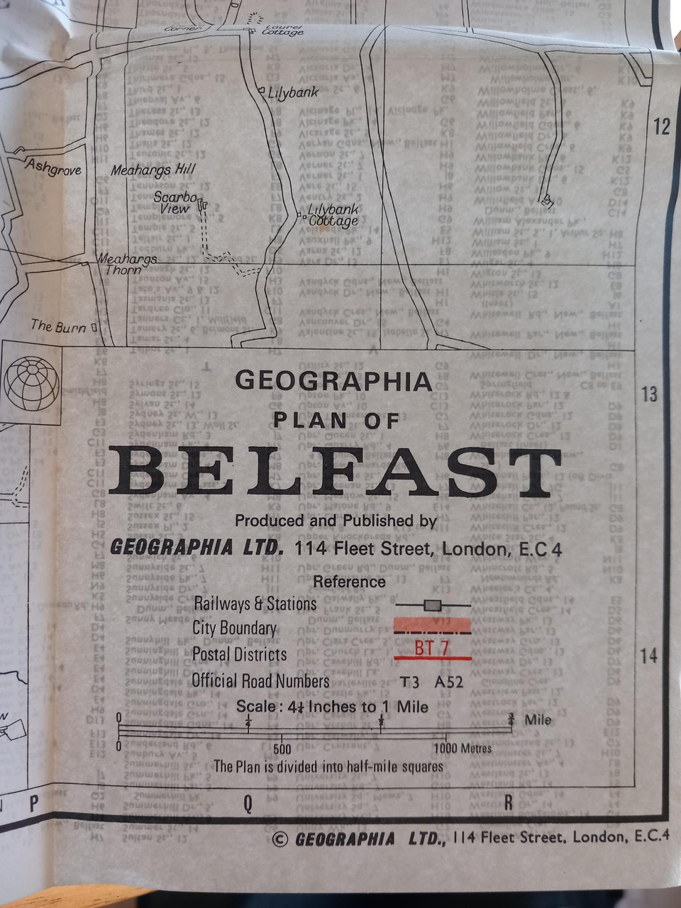 Geographia - Belfast City PLAN 1973 - Vintage Folded City Map  (4.5 inches to 1 mile)
