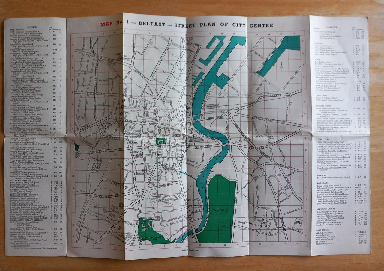 Northern Ireland Tourist Board - Belfast and Area Map ( Dual sided) - c 1960