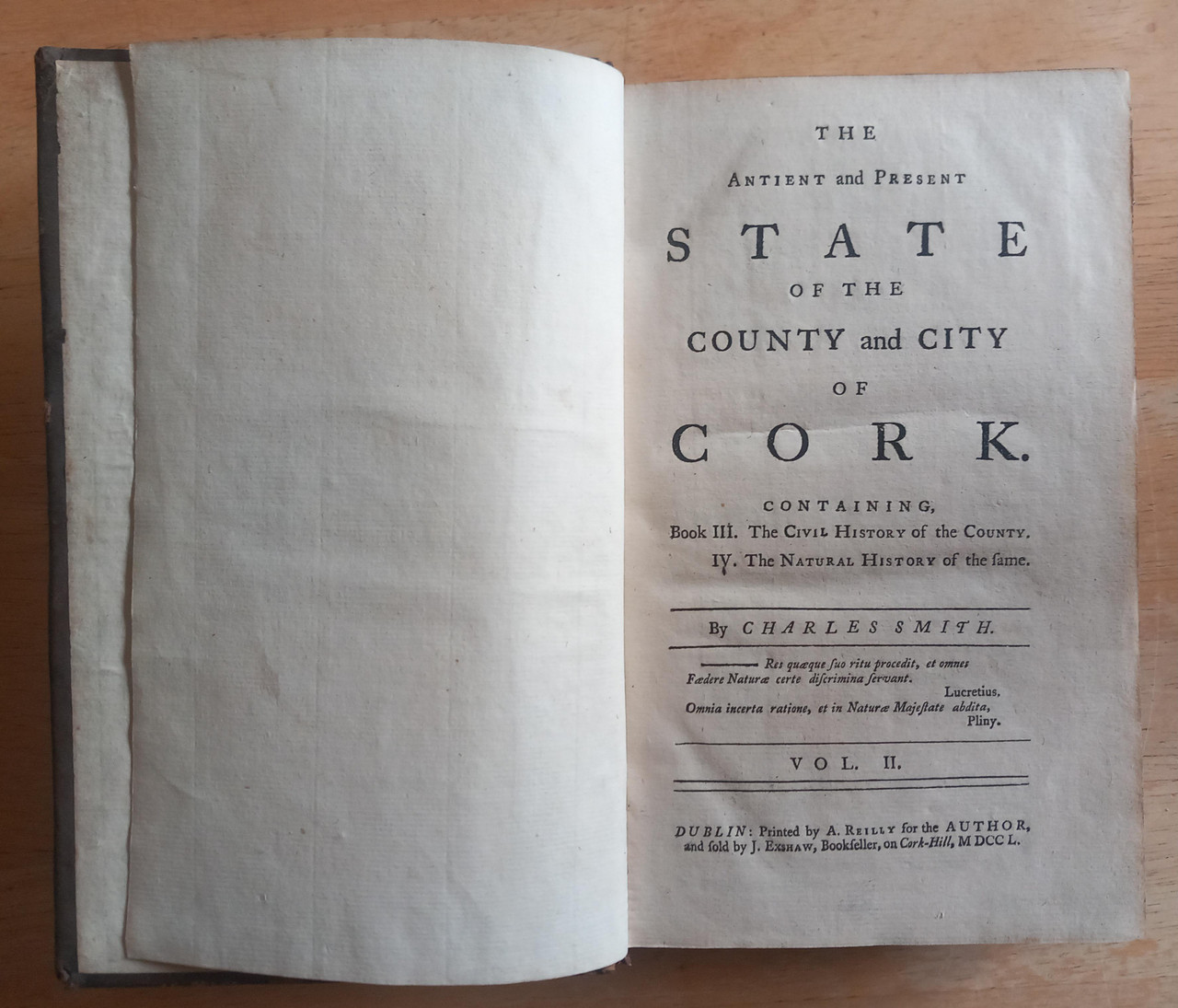 Charles Smith - The Antient and Present State of the County and City of Cork (Volume II) - HB - 1750