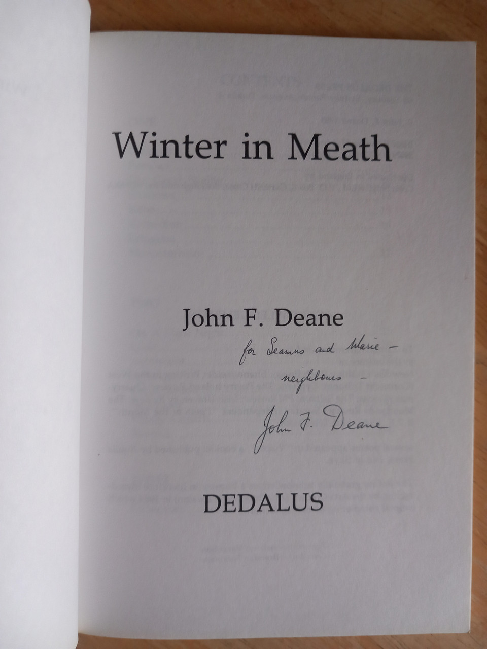 John F. Deane - Winter in Meath - Poems - SIGNED 1st Ed PB 1985 Dedalus Press