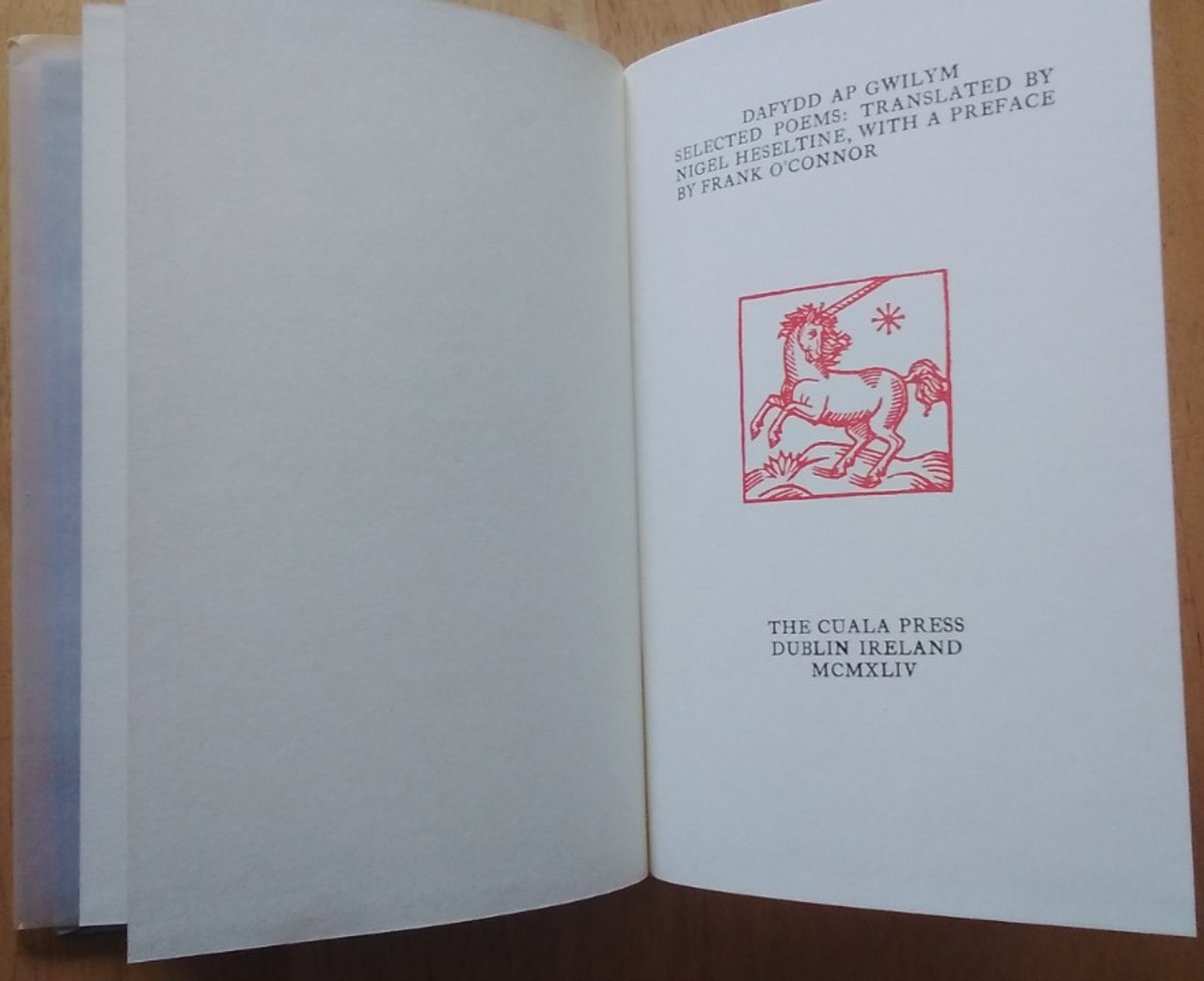Heseltine, Nigel ( Translator) - Dafydd ap Gwilym : Selected Poems - HB Cuala Press Reprint , Preface by Frank o'connor - 1971 ( Originally 1944)