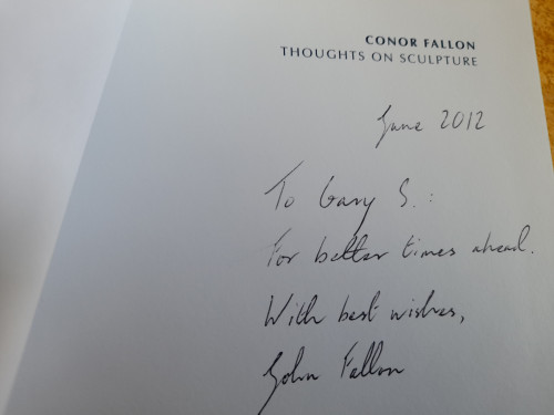 dedication from John Fallon ( son of the sculptor) 