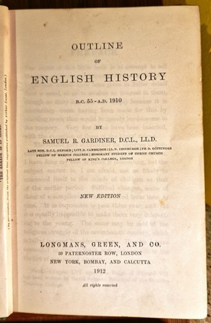 1912 Outline of English History by Samuel R Gardiner