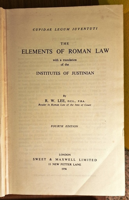 1962 The Elements Of Roman Law by R. W. Lee