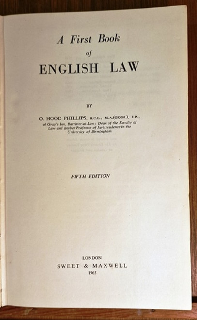 1965 A First Book Of English Law by O. Hood Phillips