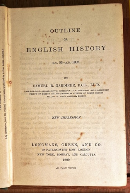 1909 Outline of English History by Samuel R. Gardiner