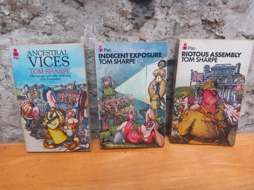 Tom Sharpe - Riotous Assembly | Indecent Exposure| Ancestral Vices  ( 3 X Vintage Pan Paperbacks)
