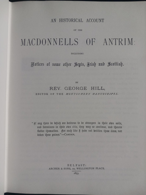 George Hill - The Macdonnells of Antrim - HB Facsimile Reprint 1978 ( Originally 1973)