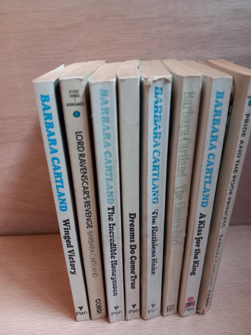 Barbara Cartland - 8 PB Romance Novels - Pride and the Poor Princess, A Kiss For the King, The Elusive Earl, The Ruthless Rake, Dreams Do Come True, The Incredible Honeymoon, Winged Victory, Lord Ravenscar's Revenge
