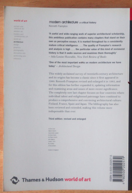 Frampton, Kenneth Modern Architecture - A Critical History PB  3rd ed 2000