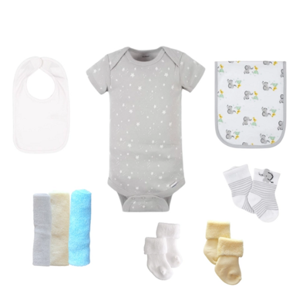 Celebrate the new mom or mom-to-be in the best way possible with flowers that are practical and oh-so-adorable.  The blooms: 1 bodysuit 1 bib 1 burp cloth 3 washcloths 3 pairs of socks, Sized 0-3months. Available in 3 unique collections - Neutral Baby Animals, Pink Ballerina, Blue Fox