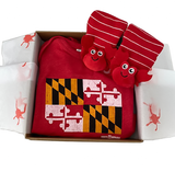 What better way to introduce the newest addition to your Maryland family.  This Maryland Flag onesie and rattle crab socks will become the favorite outfit.