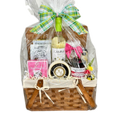 Ready for Spring with the fun filled Picnic basket. Includes all open and eat items, cookies, crackers, pretzels, mouth party caramels, a bottle of Verdejo wine, cheese, sausage, Terrapin Ridge savory jam and a box of cherry blossom bark.  Your picnic basket will bring joy for years to come, wrapped in a clear cello with a seasonal tie bow. And don’t forget to check out our wide variety of available add-ons, regional items, wine, beer, or other items to personalize your gift further.