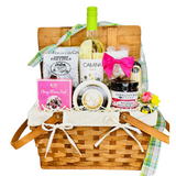 Ready for Spring with the fun filled Picnic basket. Includes all open and eat items, cookies, crackers, pretzels, mouth party caramels, a bottle of Verdejo wine, cheese, sausage, Terrapin Ridge savory jam and a box of cherry blossom bark.  Your picnic basket will bring joy for years to come, wrapped in a clear cello with a seasonal tie bow. And don’t forget to check out our wide variety of available add-ons, regional items, wine, beer, or other items to personalize your gift further.