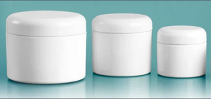 Plastic Jars, White Polypropylene Double Wall Straight Sided Jars w/ White Lined Dome Caps, .5, 2 ,4, 8 oz- Plastic Jars, White Polypropylene Double Wall Straight Sided Jars w/ White Lined Dome Caps, .5, 2 ,4, 8 oz-