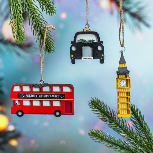 London Flat Wooden Decorations - set of 3