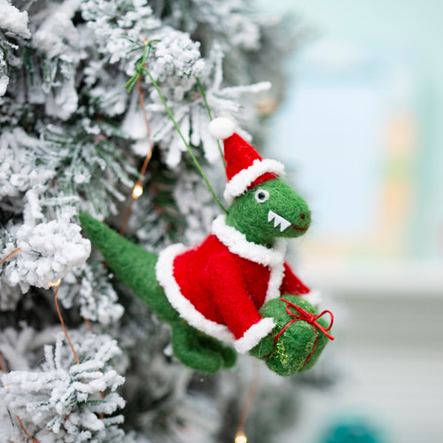 Santasaurus Dinosaur Felt Hanging Decoration