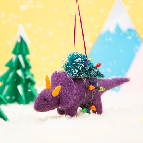 Dinosaur with Christmas Tree Felt Hanging Decoration