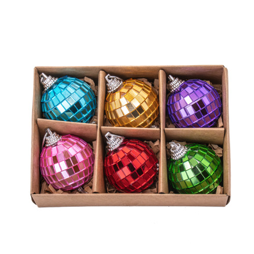 Multicoloured Mirror Ball Bauble - Set of 6