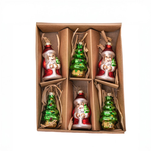 Santa & Trees Mini Shaped Baubles -  Set of 6