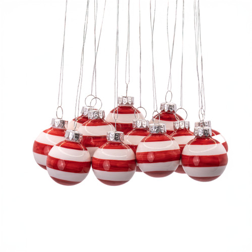 Mini Bauble Red & White Stripe -  Set of 12