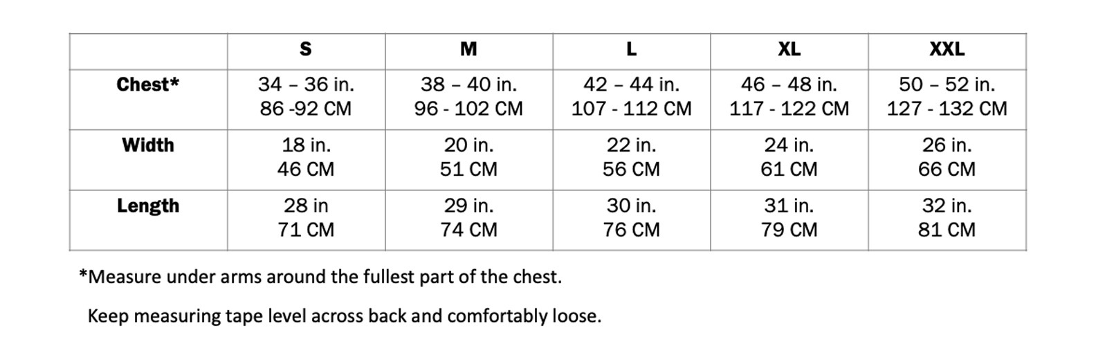 Vratim T-shirt Sizes