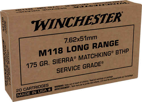 Winchester .308 Win / 7.62x51mm Service Grade M118 Long Range Sierra MatchKing Boat Tail Hollow Point 175 Grain 20/Box
