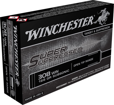 Winchester .308 Win / 7.62x51mm Super Suppressed Open Tip Range 168 Grain 20/Box