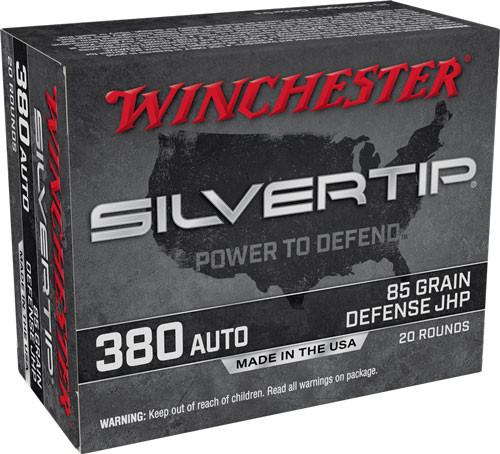 Winchester .380 ACP/Auto Silvertip Defense Silvertip Jacket Hollow Point 85 Grain 20/Box