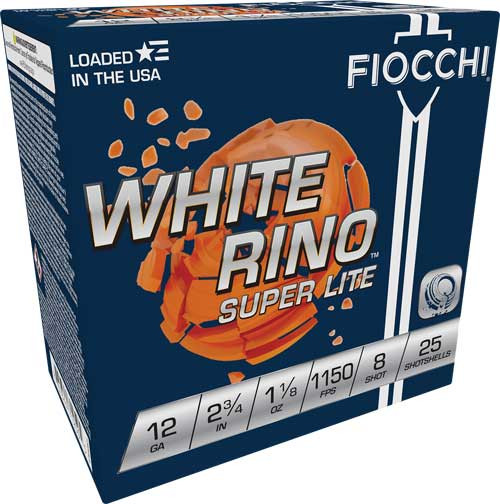 Fiocchi 12 Gauge Exacta Target White Rino Super Light #8 1-1/8 oz 2.75 in 25/Box [Item 7097]