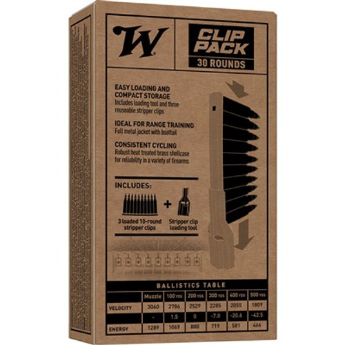 Winchester 5.56x45mm NATO M855 Green Tip Clip Pack Full Metal Jacket 62 Grain 30/Box