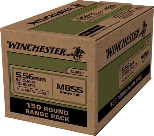 Winchester 5.56x45mm NATO M855 Green Tip Range Pack Full Metal Jacket 62 Grain 600/Box