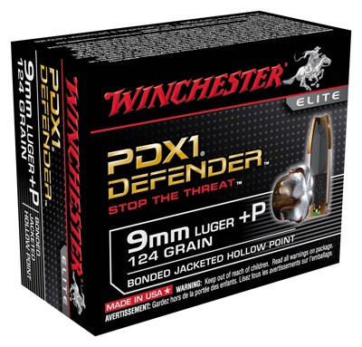Winchester 9mm Luger / Parabellum PDX1 Defender +P Bonded Jacket Hollow Point 124 Grain 20/Box