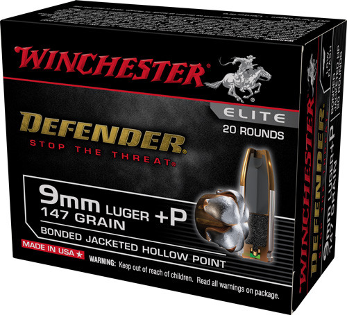 Winchester 9mm Luger / Parabellum PDX1 Defender +P Bonded Jacket Hollow Point 147 Grain 20/Box