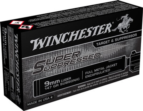 Winchester 9mm Luger / Parabellum Super Suppressed Full Metal Jacket Encapsulated 147 Grain 50/Box