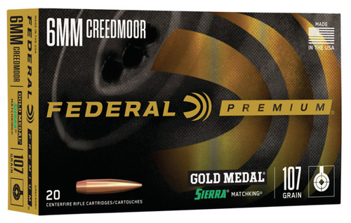 Federal 6mm Creedmoor Premium Gold Medal Sierra MatchKing Boat Tail Hollow Point 107 Grain 20/Box