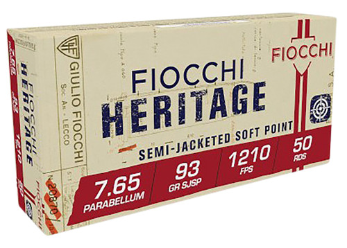 Fiocchi 7.65x21mm Parabellum Heritage Semi Jacketed Soft Point 93 Grain 50/Box