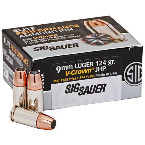 Sig Sauer 9mm Luger / Parabellum Elite Performance V-Crown Jacketed Hollow Point 124 Grain 50/Box
