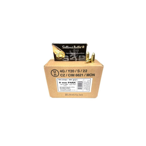 Sellier and Bellot 9mm Luger / Parabellum Handgun Full Metal Jacket 115 Grain 1000/Box [Item 6732]