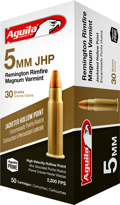 Aguila 5mm Remington Rim Target & Range High Velocity Magnum Varmint Jacketed Hollow Point 30 Grain 50/Box