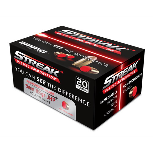 Ammo Inc 9mm Luger / Parabellum Streak Visual (RED) Tracer Jacketed Hollow Point 115 Grain 20/Box