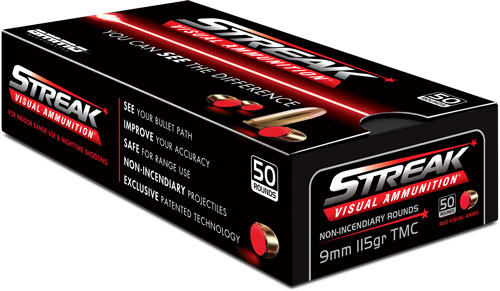 Ammo Inc 9mm Luger / Parabellum Streak Visual (RED) Tracer Total Metal Case 115 Grain 50/Box